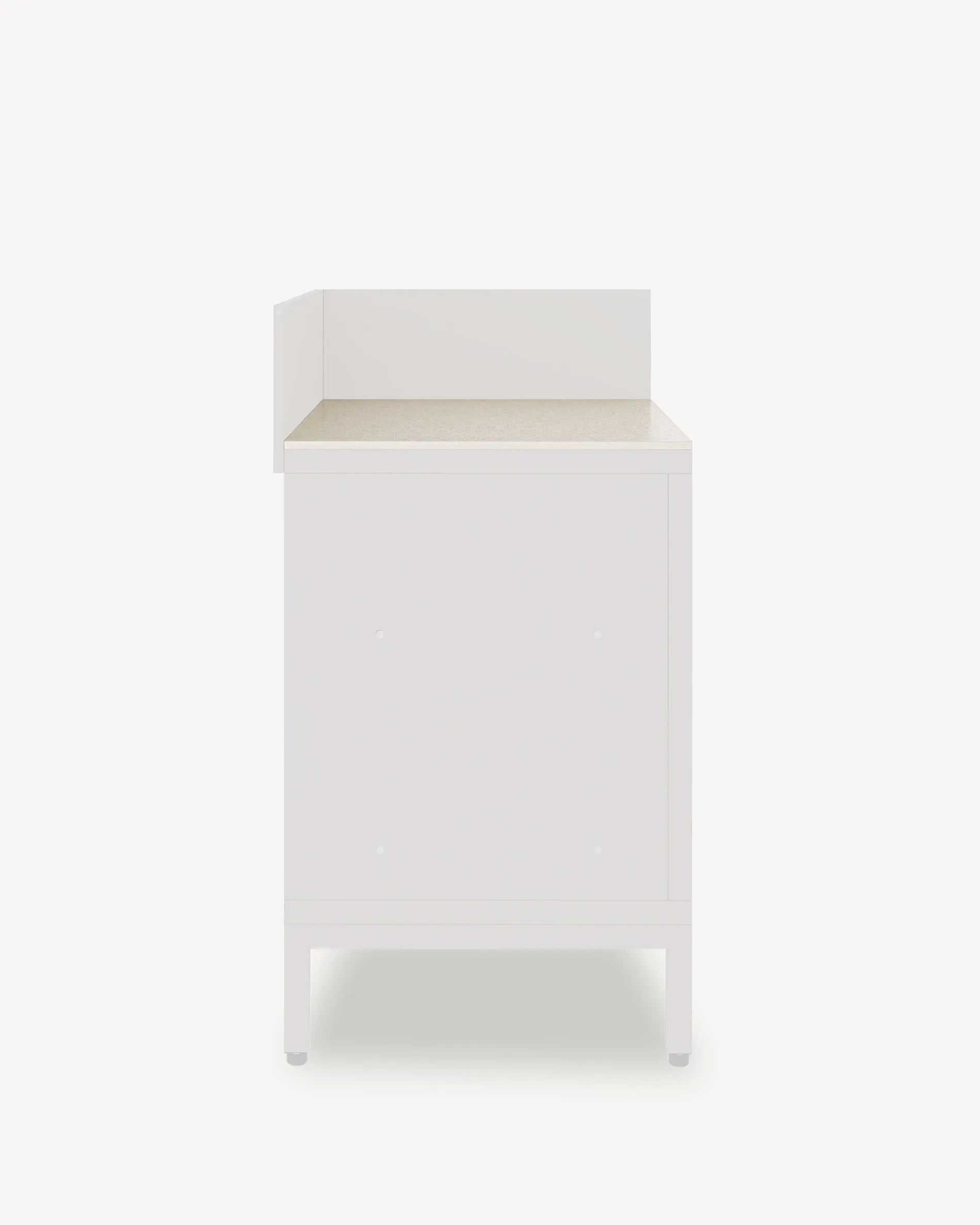 Hoekkast PILOTIS met blad en front in crèmebeige, packshot op witte achtergrond