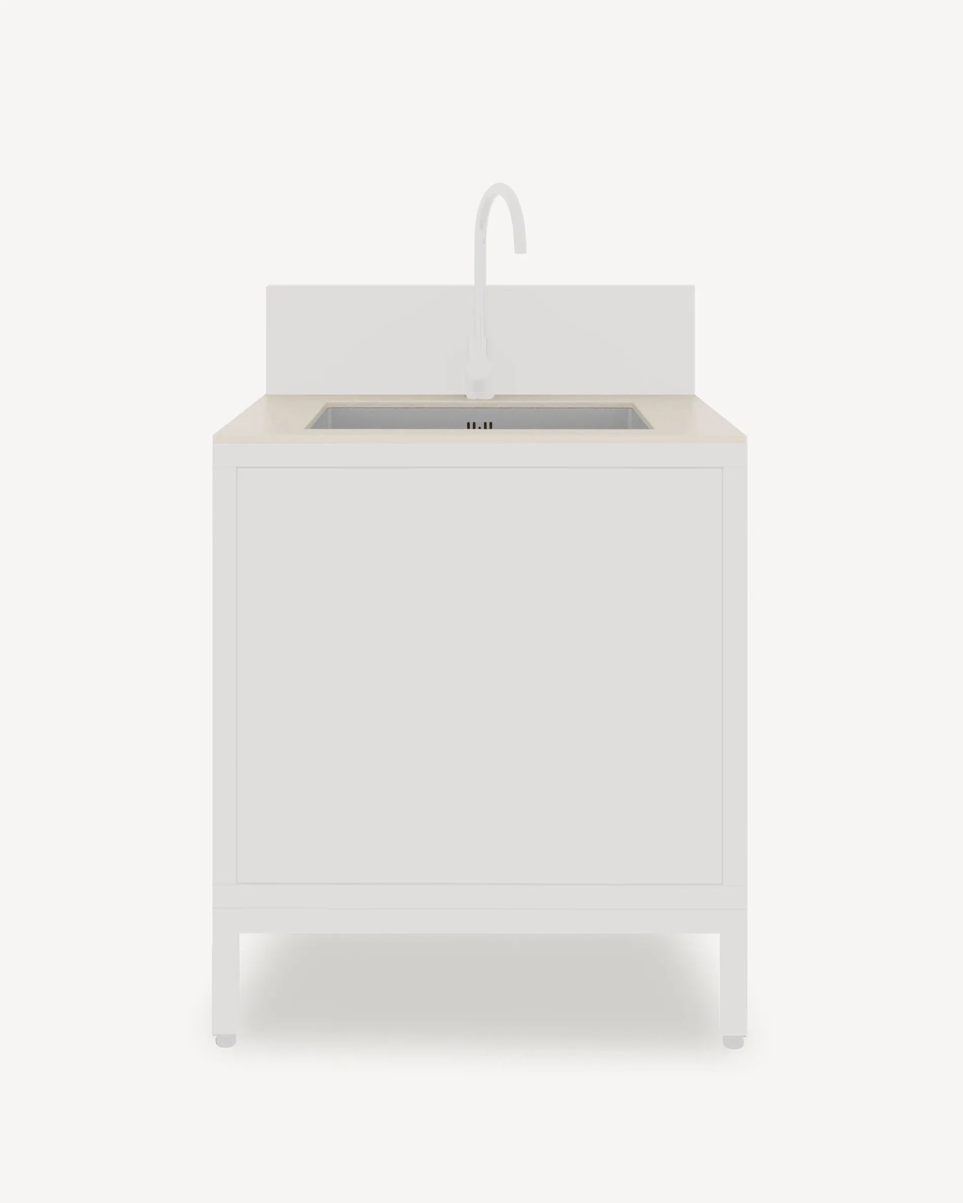 Pilotis module Spoelbak met blad, crèmekleurig beige front en kraan, packshot op witte achtergrond