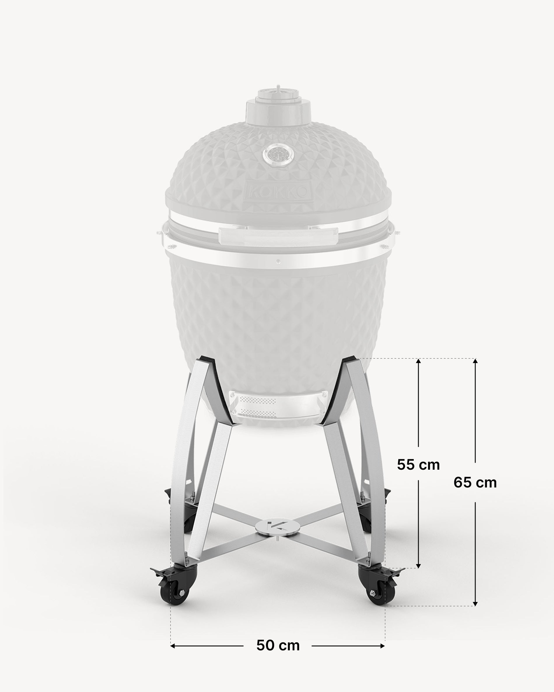 Schema van de afmetingen van de Kokko L 18 inch roestvrijstalen trolley.